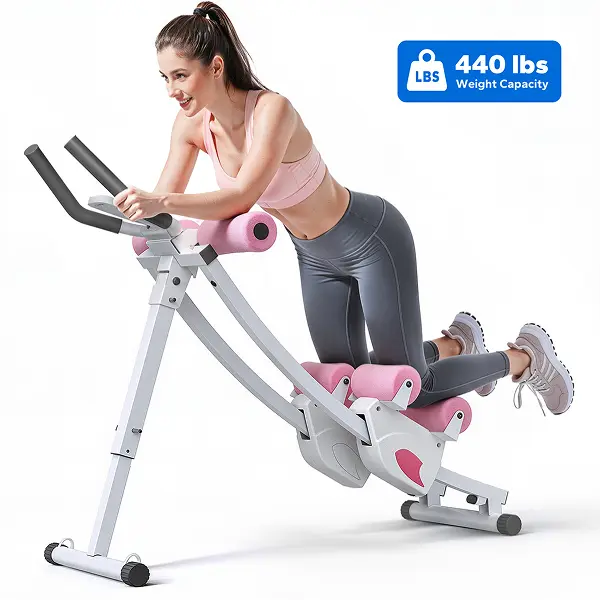 Ab Trainer with LCD Monitor – 440lbs Capacity, Foldable Full Body Toning for Home Fitness Pink