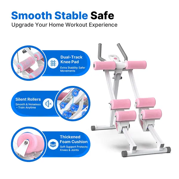 Ab Trainer with LCD Monitor – 440lbs Capacity, Foldable Full Body Toning for Home Fitness Pink