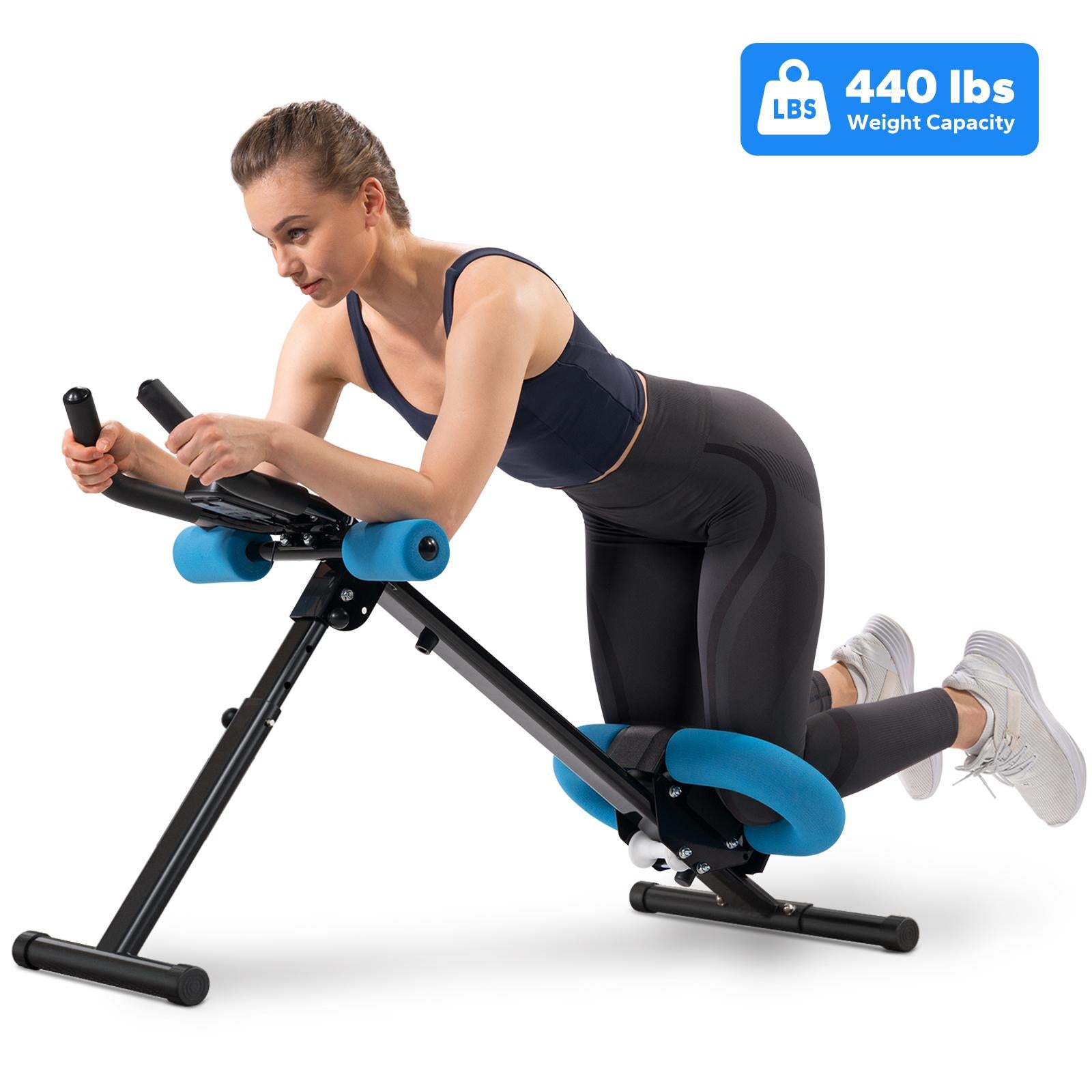 Foldable Ab Trainer – 7 Resistance Levels & LCD Monitor for Full Body Shaping (Black&Blue)