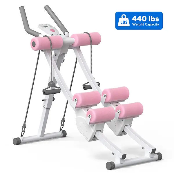 Ab Trainer with LCD Monitor – 440lbs Capacity, Foldable Full Body Toning for Home Fitness Pink